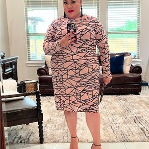 Geometric Print Long Sleeve Dress